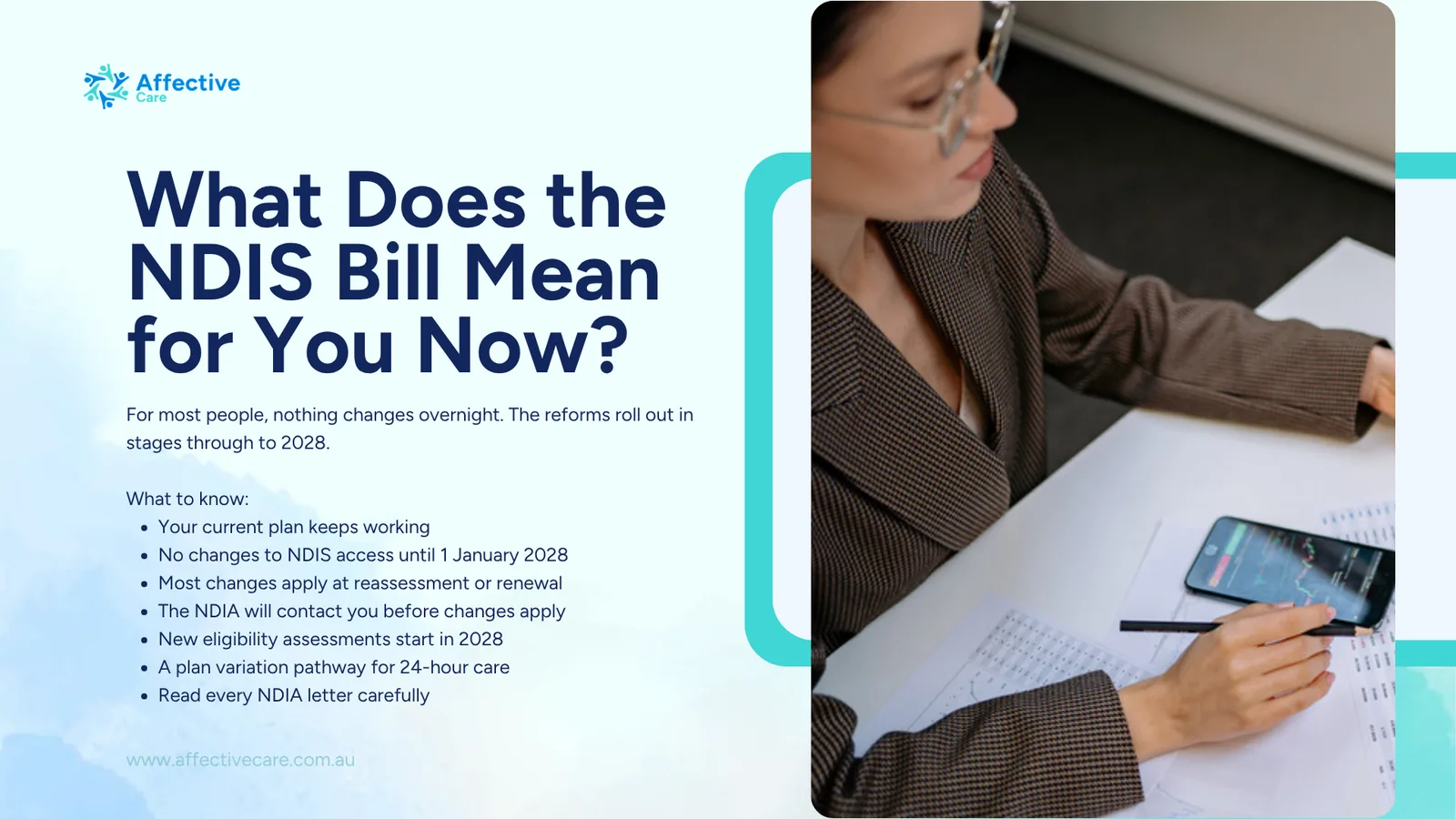 Infographic: what the NDIS bill means for participants now, with no access changes until January 2028