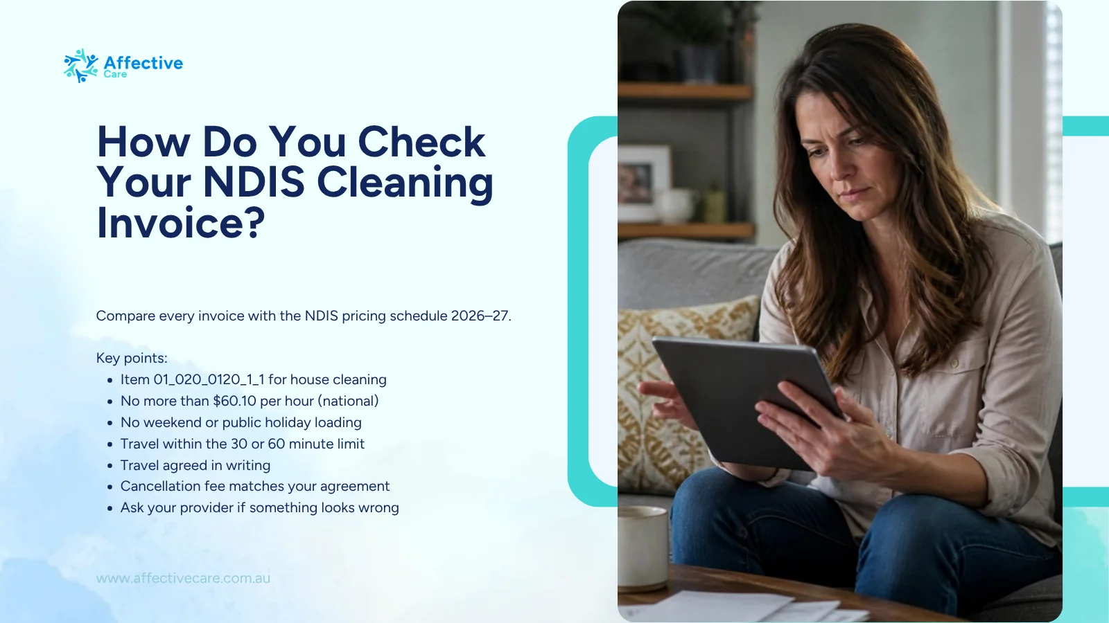 Checklist for checking an NDIS cleaning invoice against the NDIS pricing schedule 2026–27