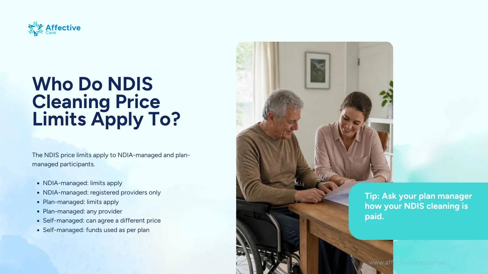 NDIS cleaning price limits apply to NDIA-managed and plan-managed participants