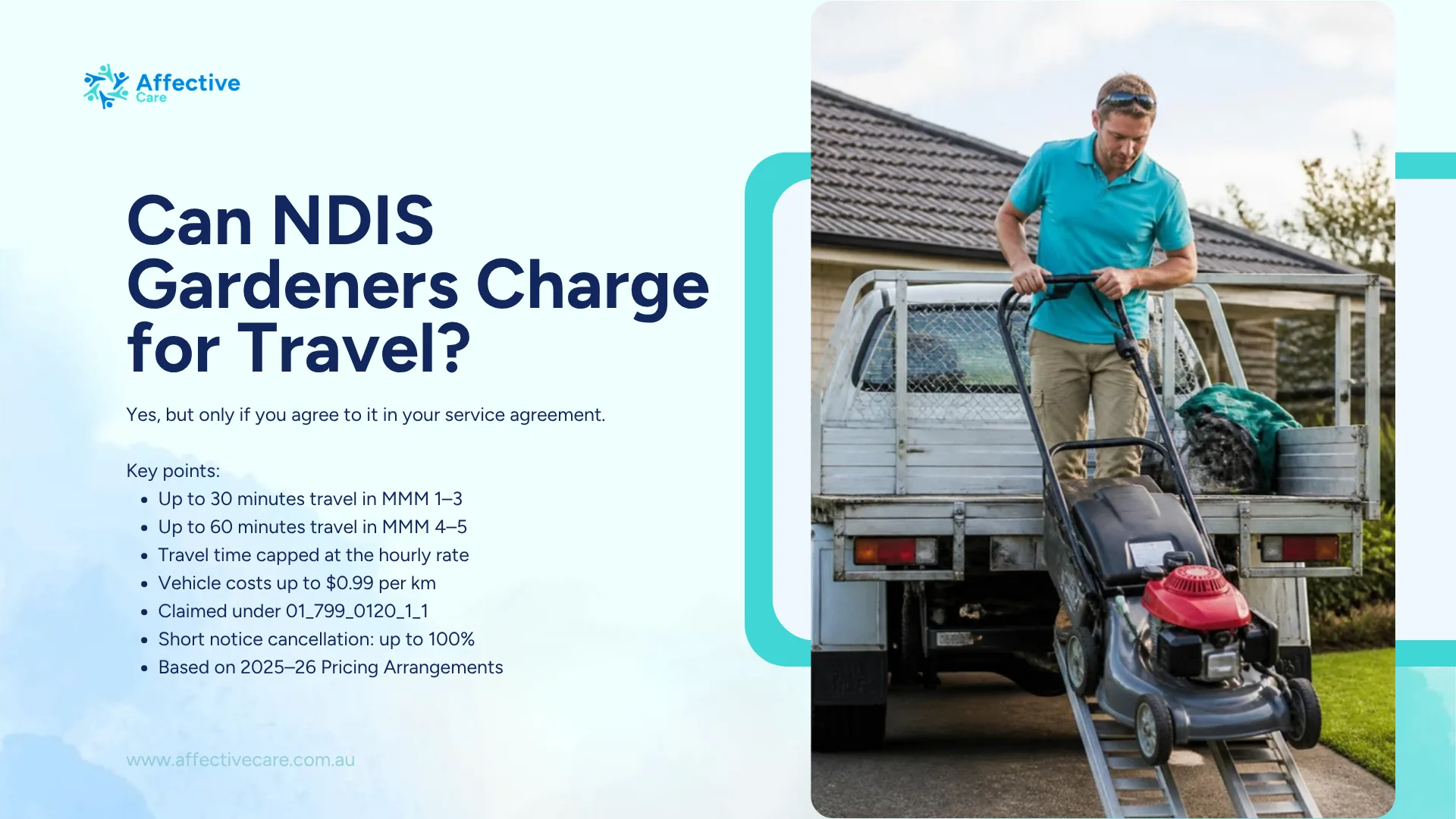 NDIS gardeners can charge travel time and up to $0.99 per km if agreed in your service agreement