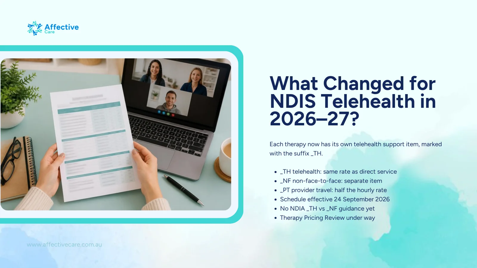 NDIS telehealth changes in 2026–27: each therapy now has its own _TH telehealth support item
