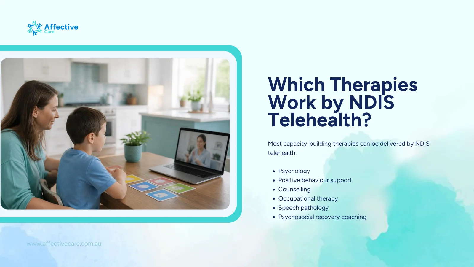 Therapies available through NDIS telehealth: psychology, PBS, counselling, OT and speech pathology
