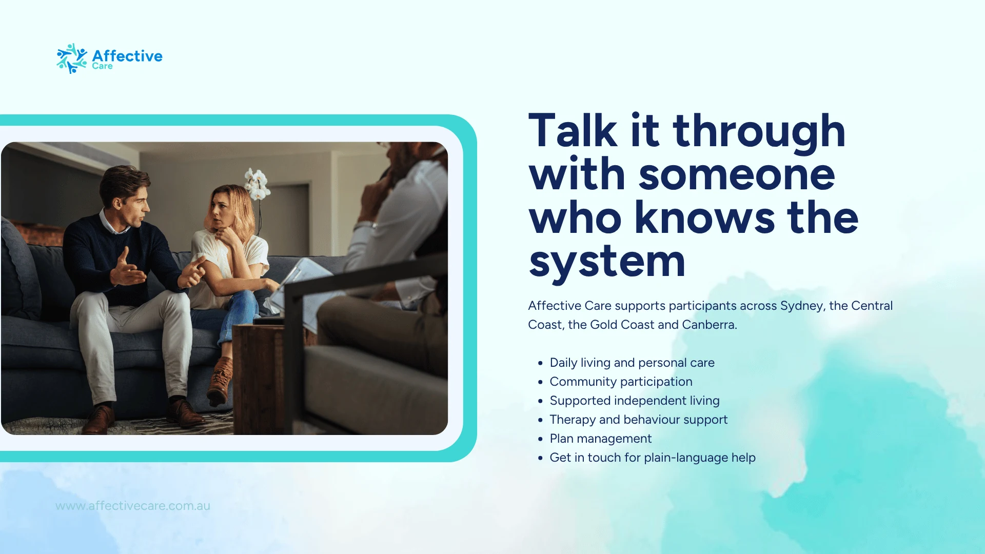 Affective Care supports NDIS participants across Sydney, Central Coast, Gold Coast and Canberra