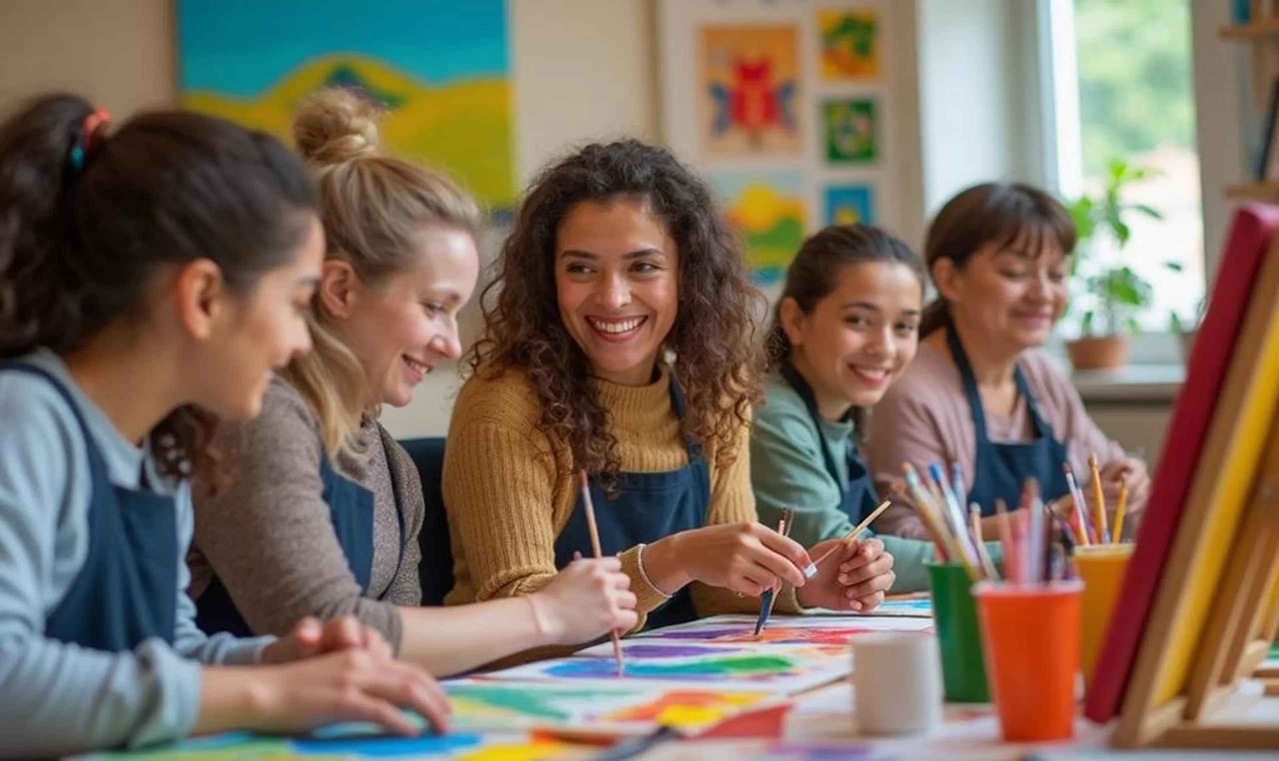 group of people drawing and painting