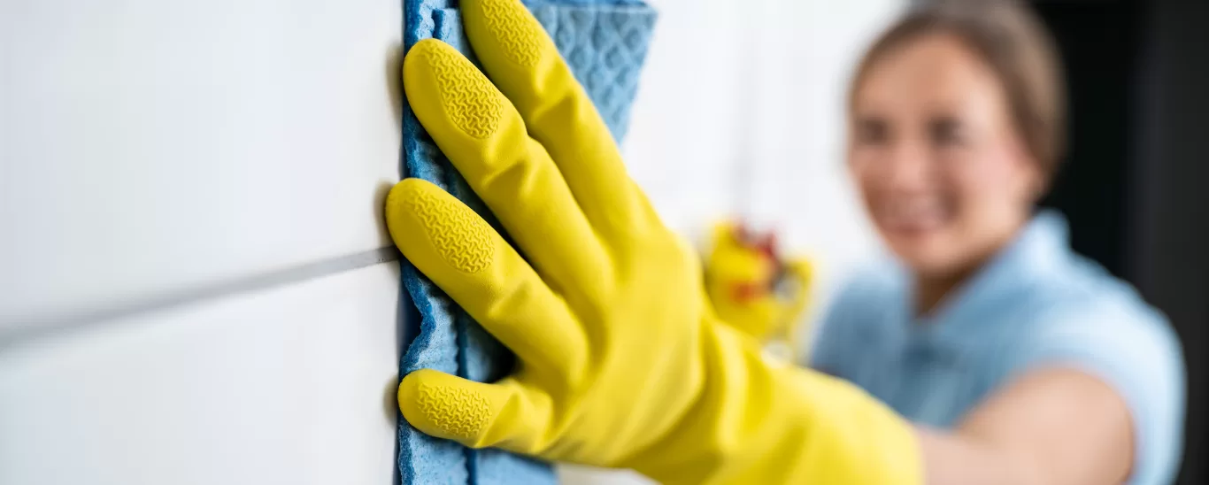 lady cleaning the wall