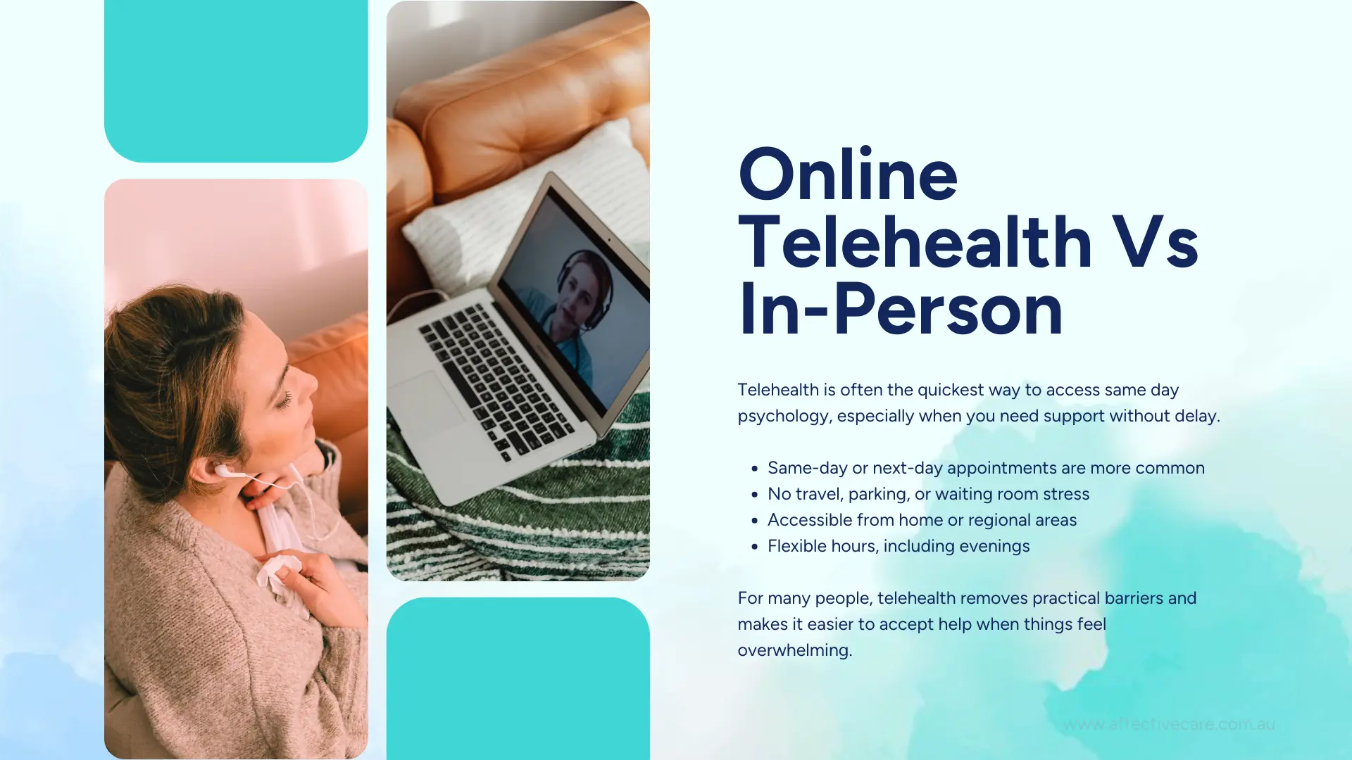 Online telehealth vs in-person psychology appointment