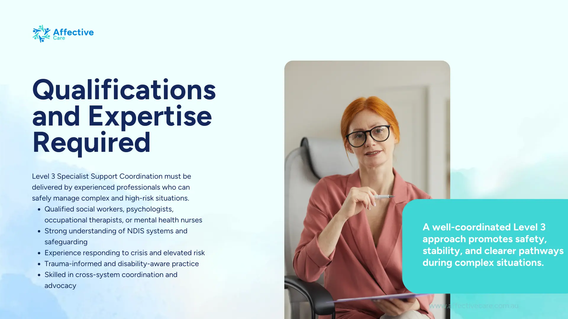 Qualifications and expertise required for level 3 support coordination