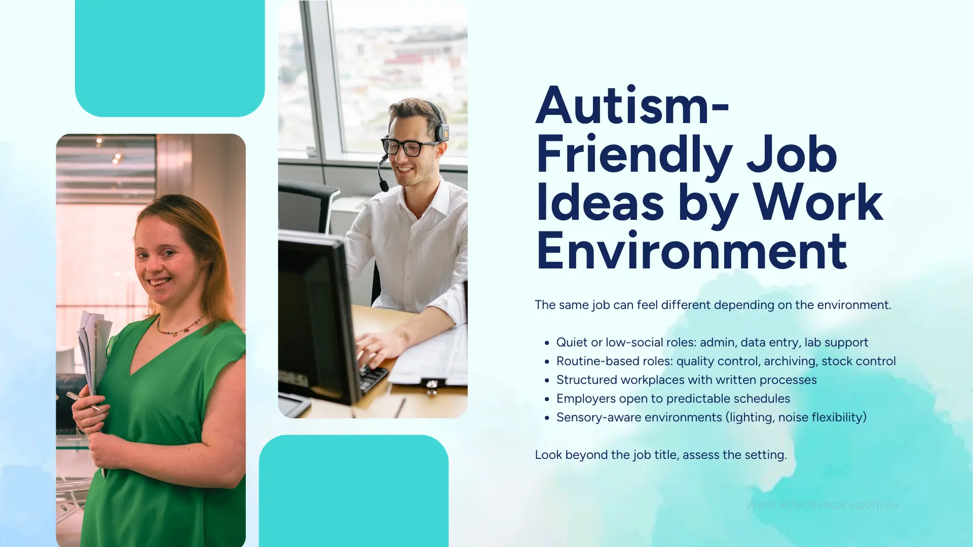 Autism friendly job ideas by work environment