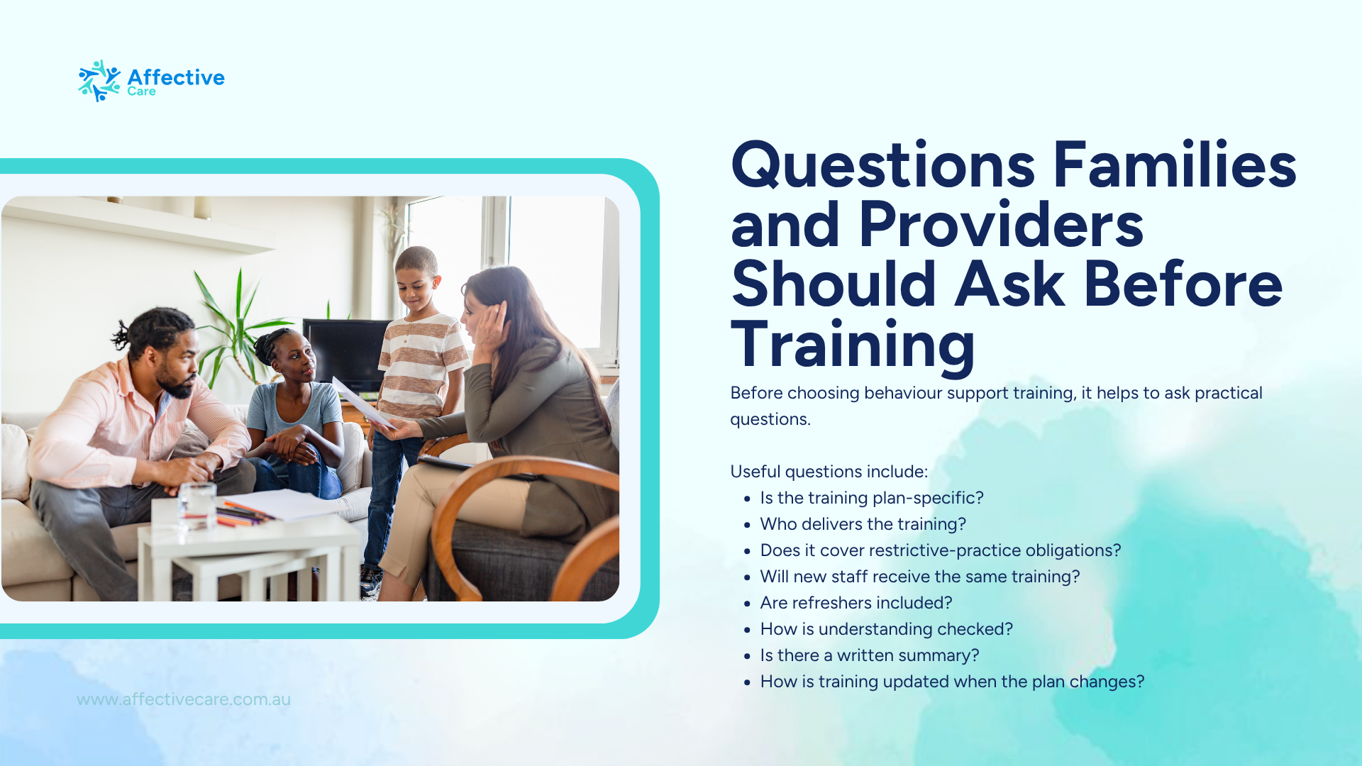 Questions families and providers should ask before training