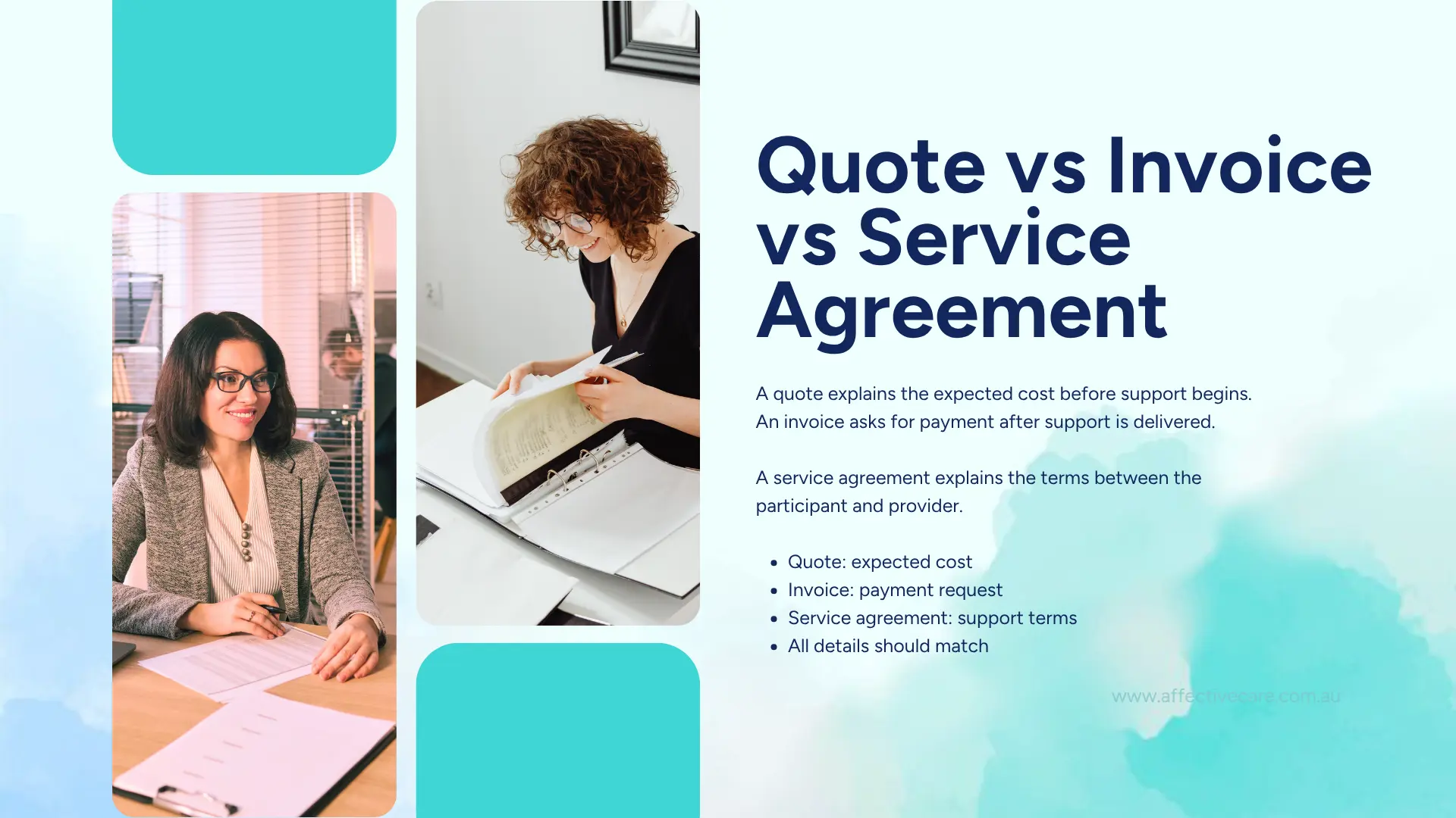 Quote vs invoice vs service agreement