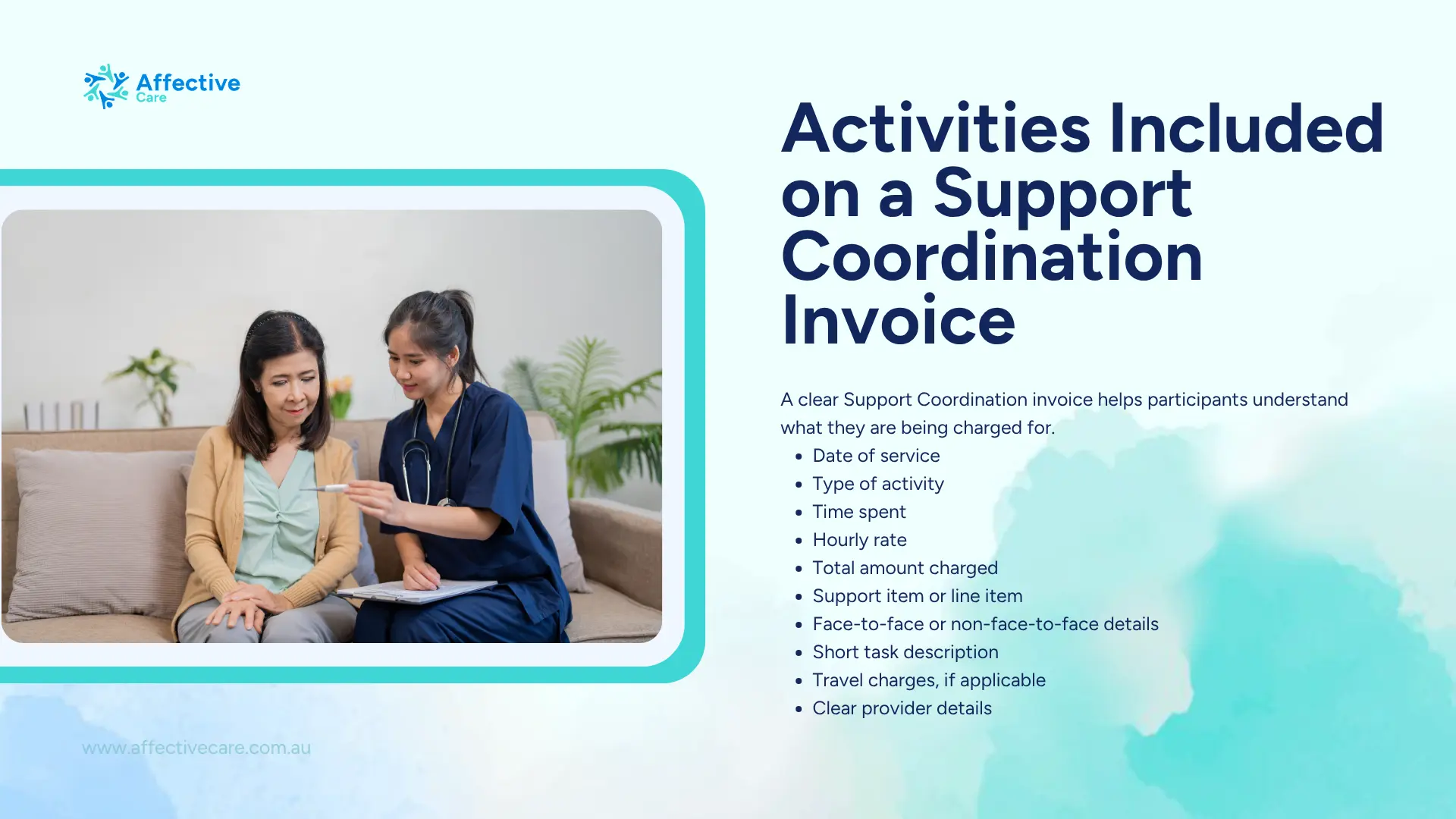 Activities included on a support coordination invoice
