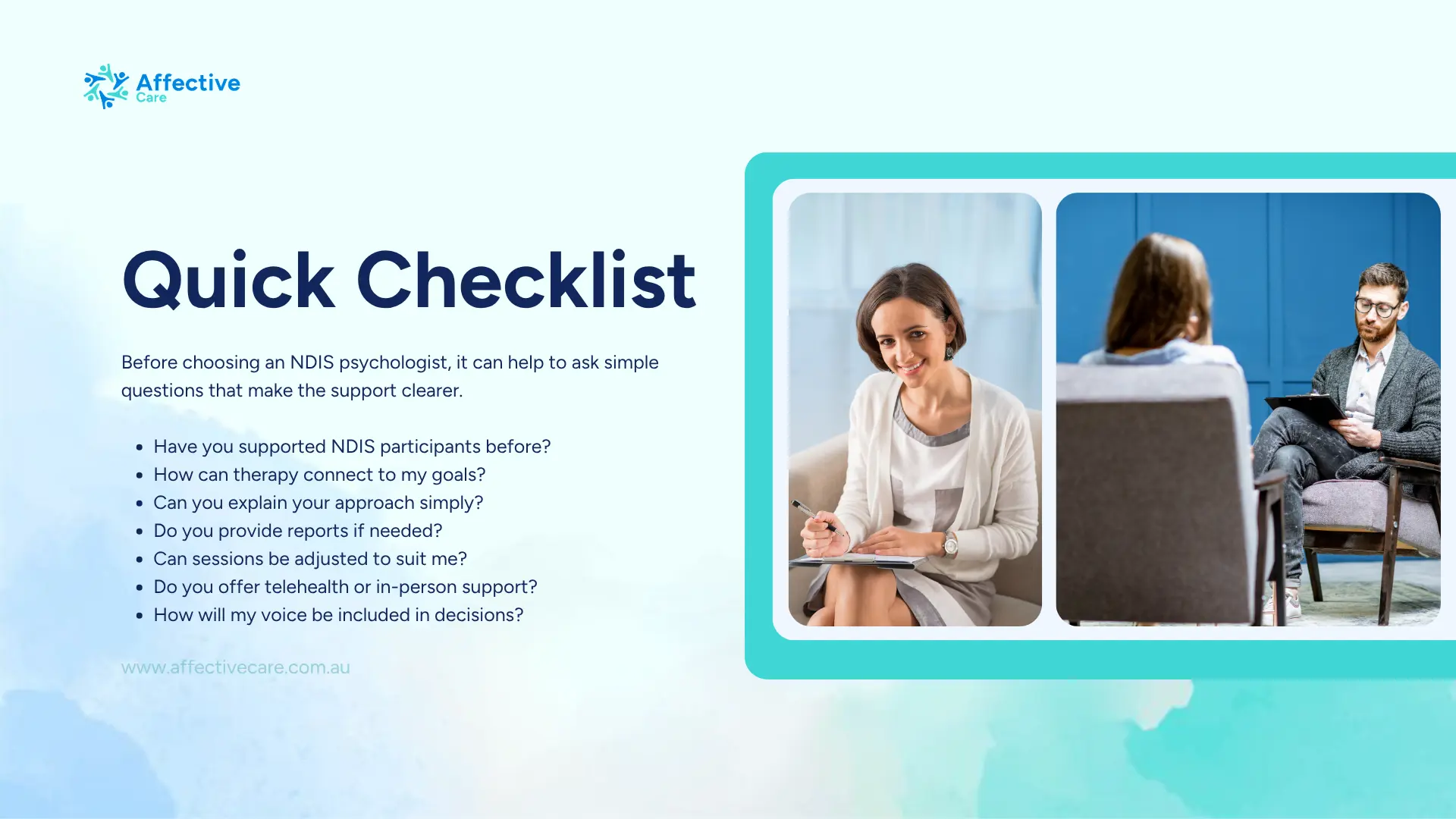 Quick checklist, question to ask to an NDIS psychologist