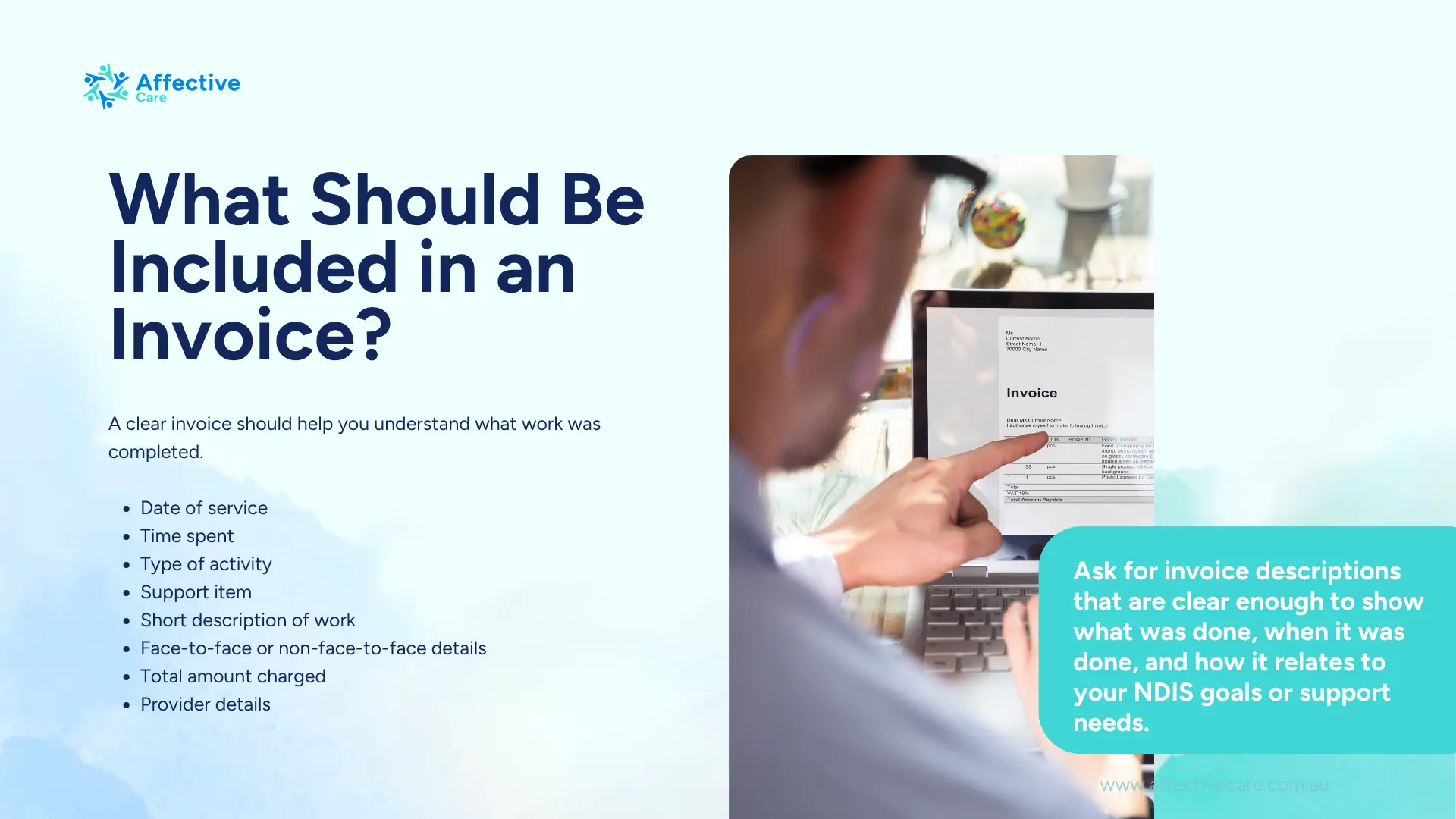 What should be included in an NDIS support coordination invoice