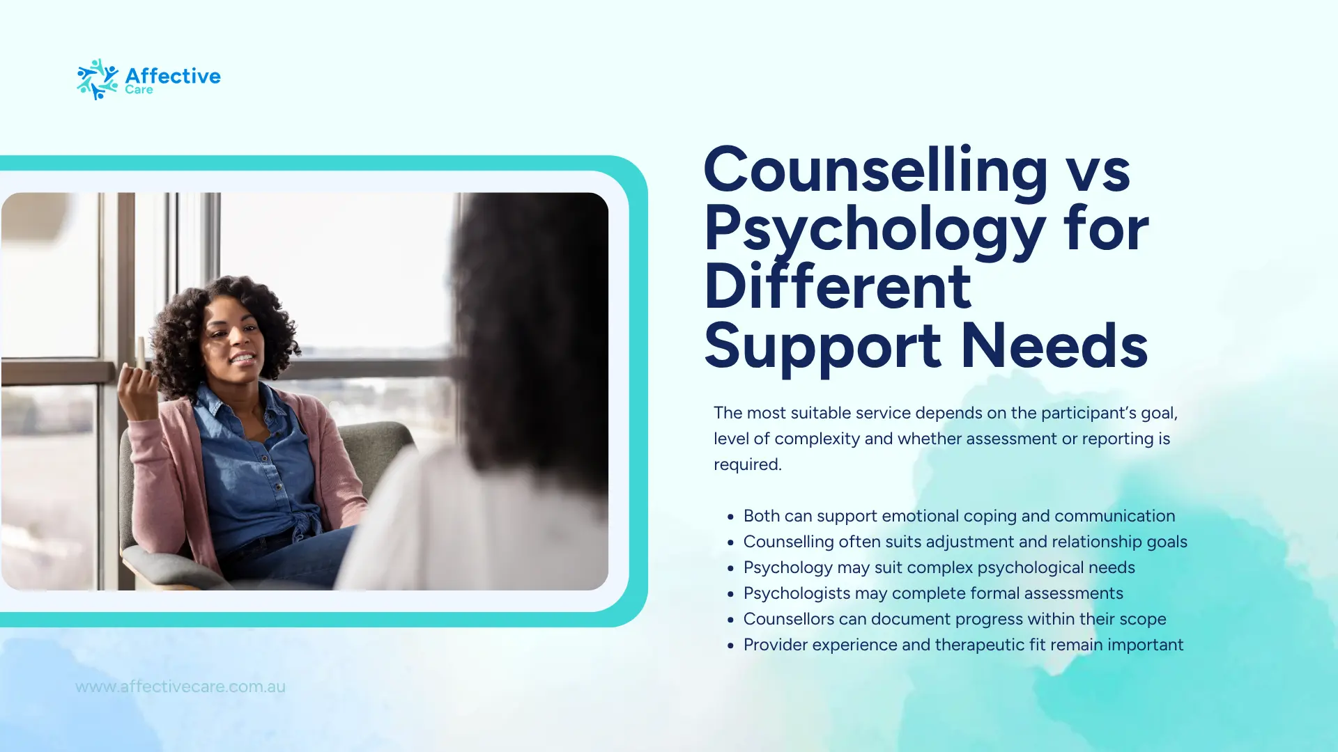 Counselling vs psychology for different support needs