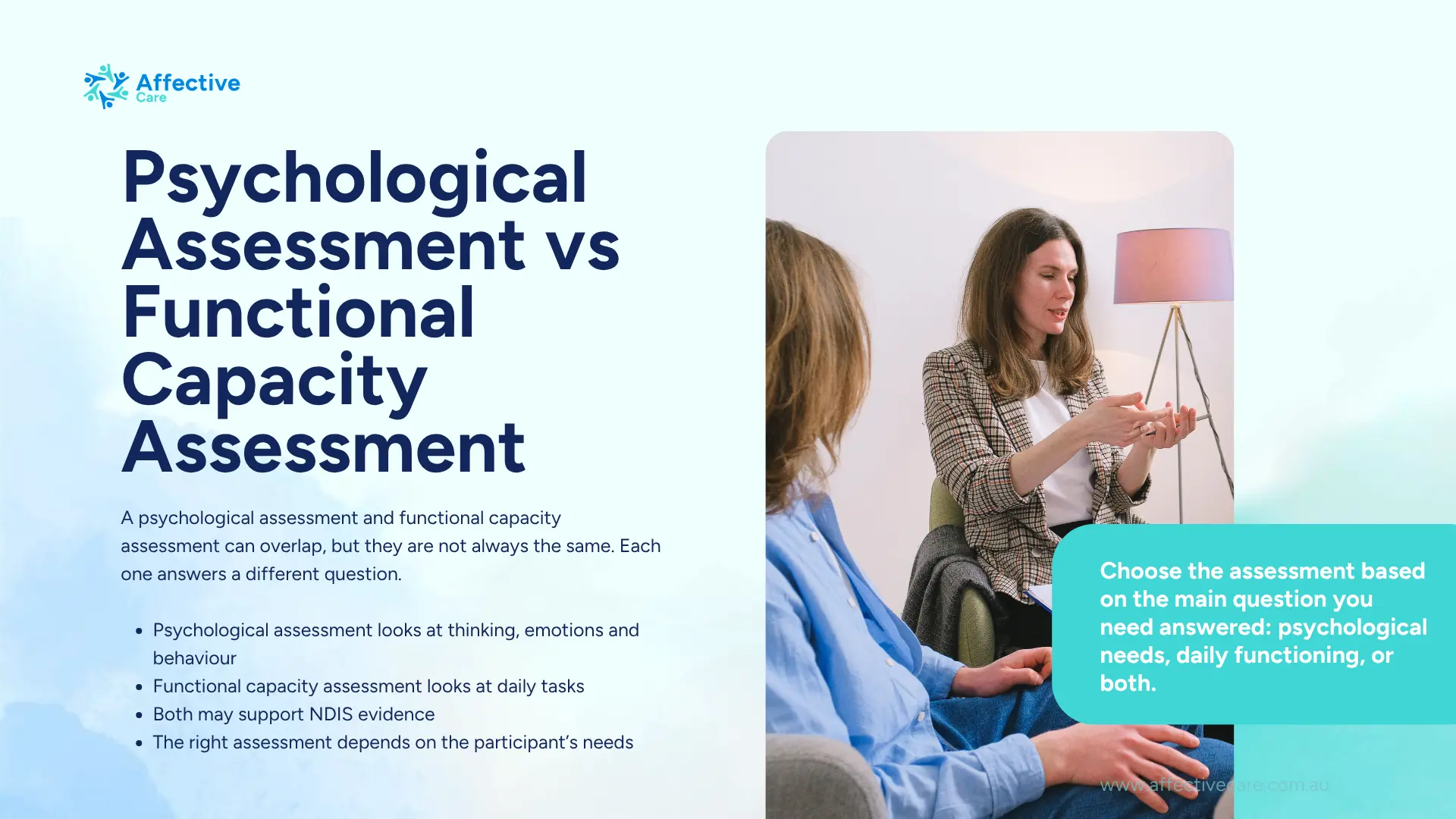 Psychological assessment vs functional capacity assessment
