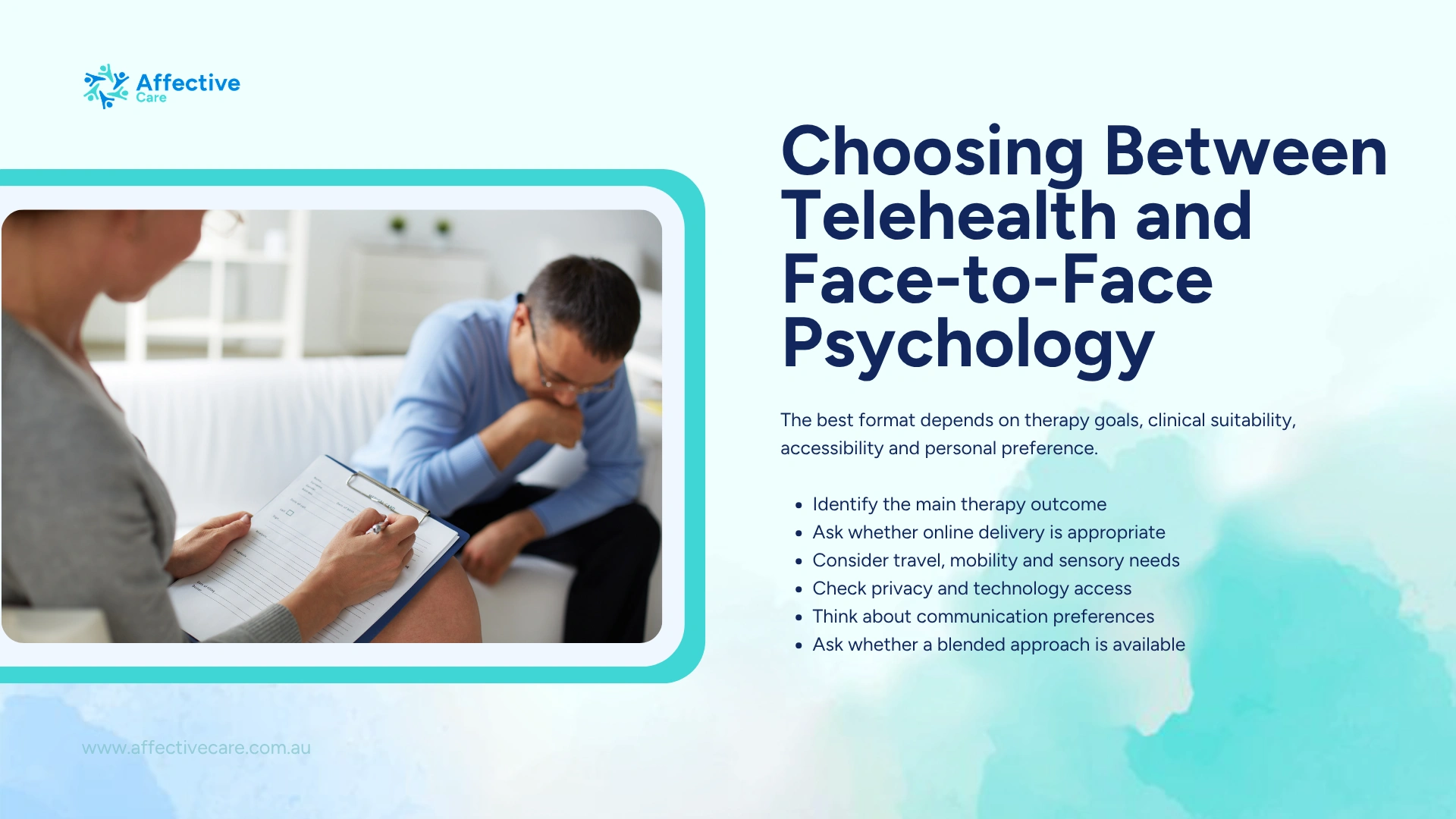 Choosing between telehealth and face to face psychology