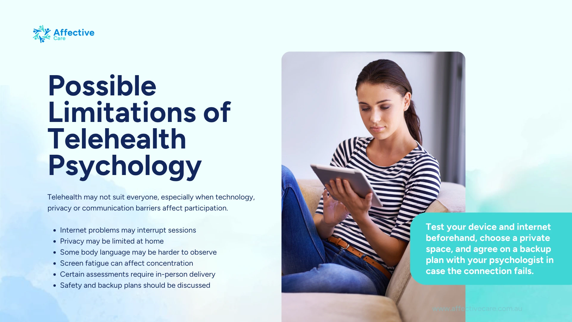 Possible limitations of telehealth psychology